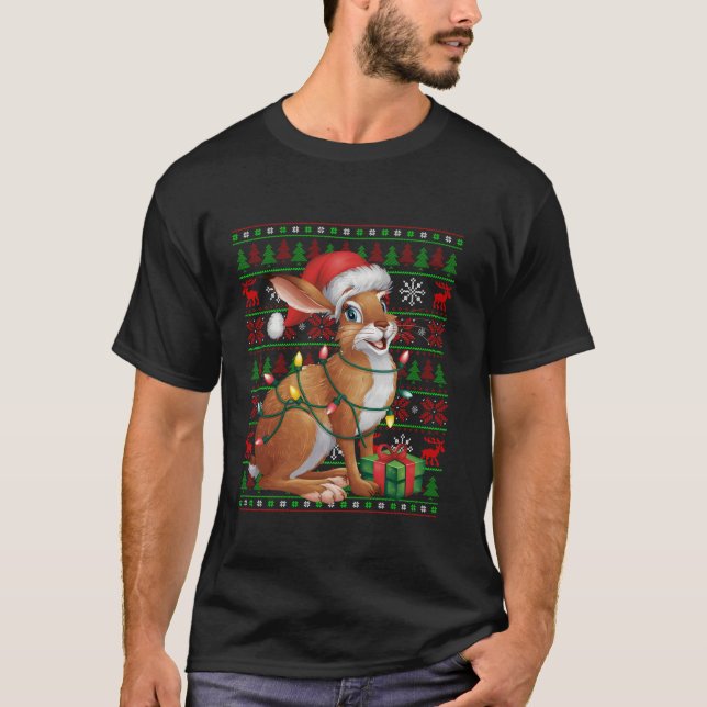 T-shirt Jeu de Noël de lièvre laide Santa Hat lièvre Noël  (Devant)