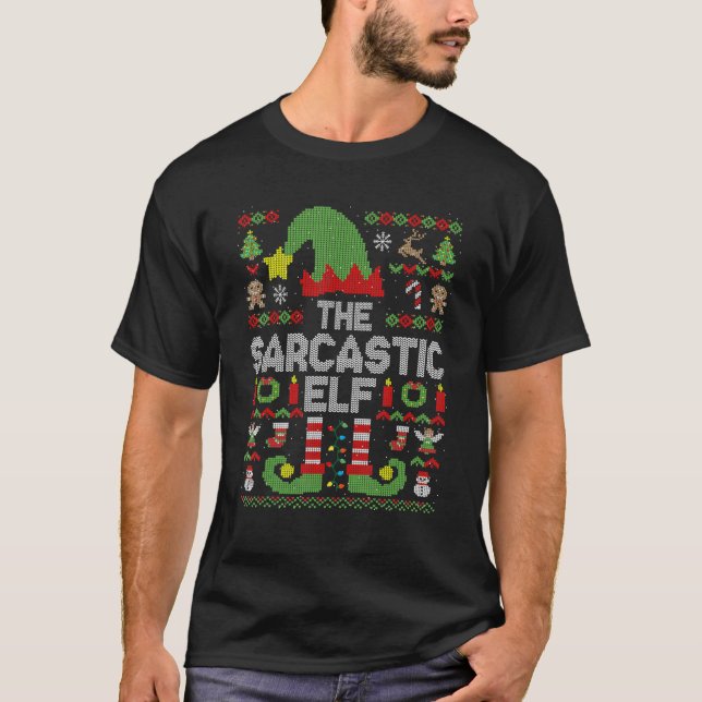 T-shirt Jeu de Noël du groupe de famille jumelé Elf Sarcas (Devant)
