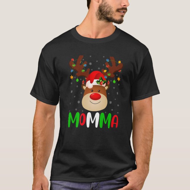 T-shirt Jeu de Noël Éclairage famille jumelée Momma Reinde (Devant)