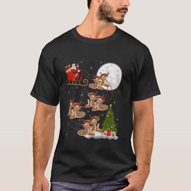 T-shirt Jeu de Noël Lumières amusant Père Noël équitation  (Devant)