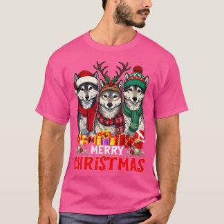 T-shirt Jeu de Noël Lumières Loup de Noël Animaux Amoureux