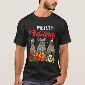 T-shirt Jeu de Noël Raccoon Lover Xmas Tree Lights An
