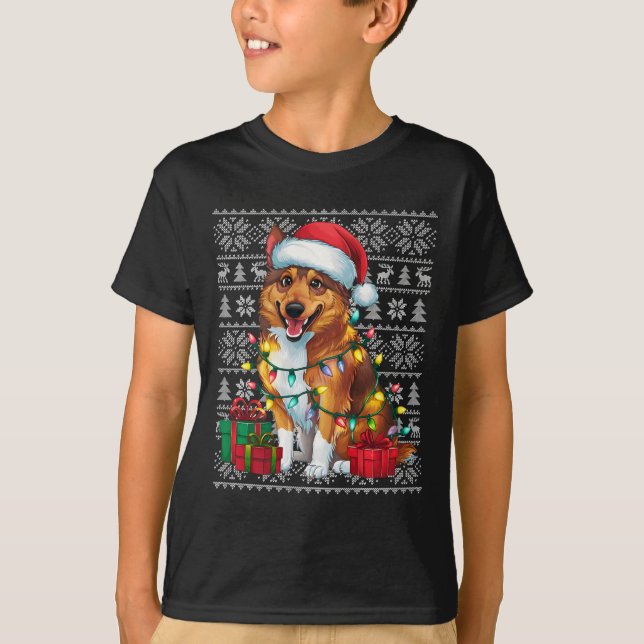 T-shirt Jeu de Noël style laide norvégien Elkhound Chien C (Devant)