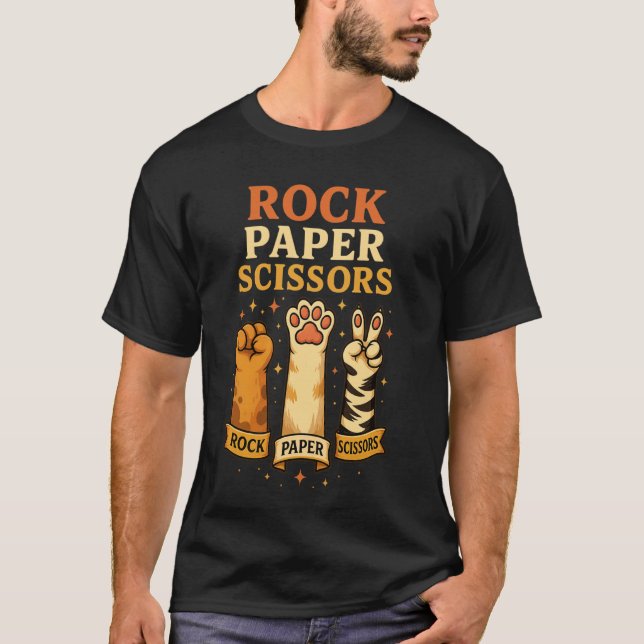 T-shirt Jeu de Pierre Feuille Ciseaux aux Pattes de Chat D (Devant)