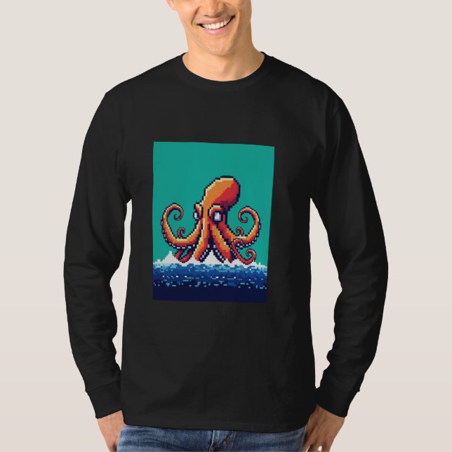 T-shirt Jeu de style 32 bits rétro Pixel Art Kraken (Devant)