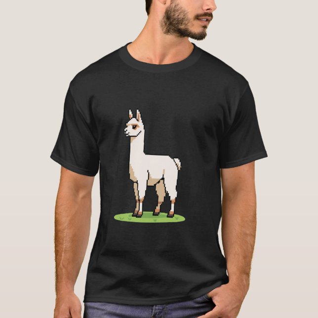 T-shirt Jeu de style rétro 32 bits en pixel art lama (Devant)