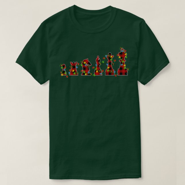 T-shirt Jeu D'Échecs Lover Xmas Lights Buffalo Plaid Chess (Design devant)