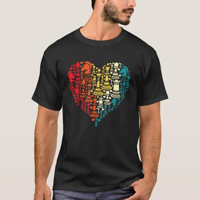 T-shirt Jeu d'échecs rétro Pièces de forme de coeur (Devant)