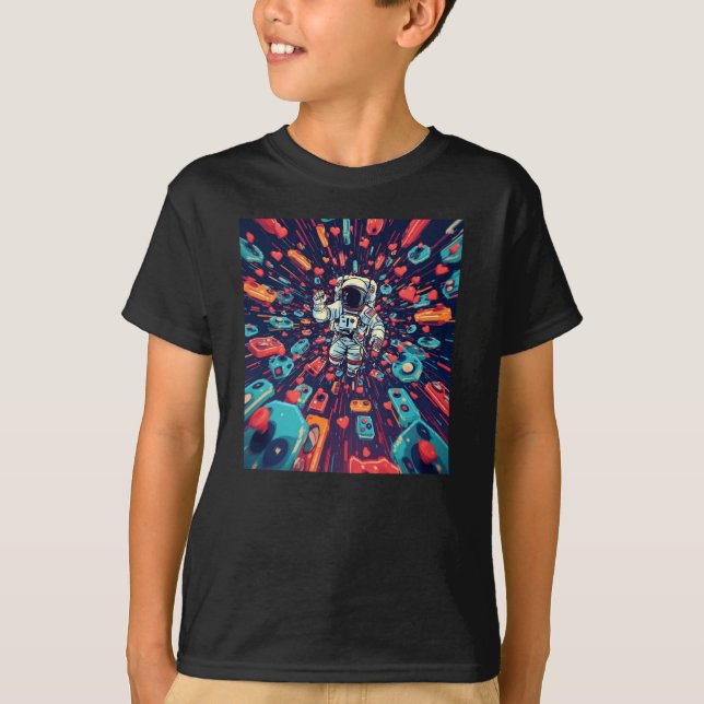 T-shirt Jeu d'espace de joueur d'astronaute rétro (Devant)