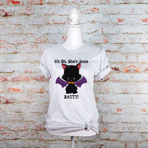 T-shirt Jeu d'Halloween noir Kitten avec des ailes de chau