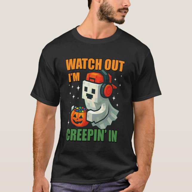 T-shirt Jeu Halloween Pixel Ghost Creepin dans Spooky Men  (Devant)