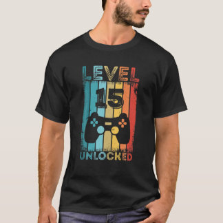 T-shirt Jeu Niveau 15 Déverrouillé 15E Jeu Cadeau Annivers