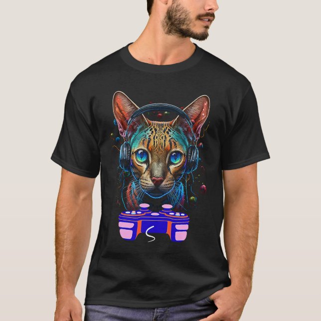 T-shirt Jeu Ocicat Joueur de chat Animal Vidéo Joueur Homm (Devant)