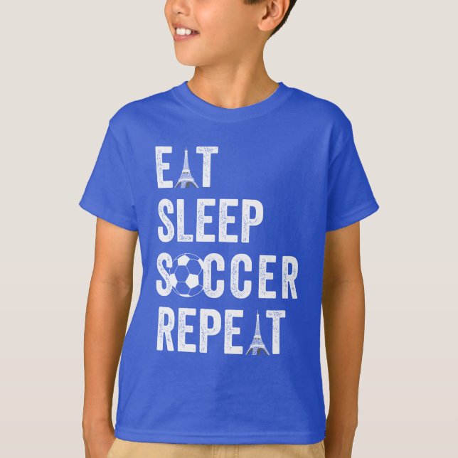 T-shirt jeu olympique manger dormir soccer répéter joueur  (Devant)