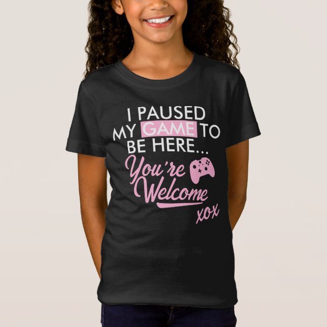 T-Shirt Jeu Pausé Pastel Rose fille Slogan Gamer fille (Devant)