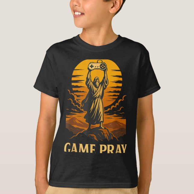 T-shirt Jeu Prie Jésus Mème de jeu vidéo rétro drôle (Devant)