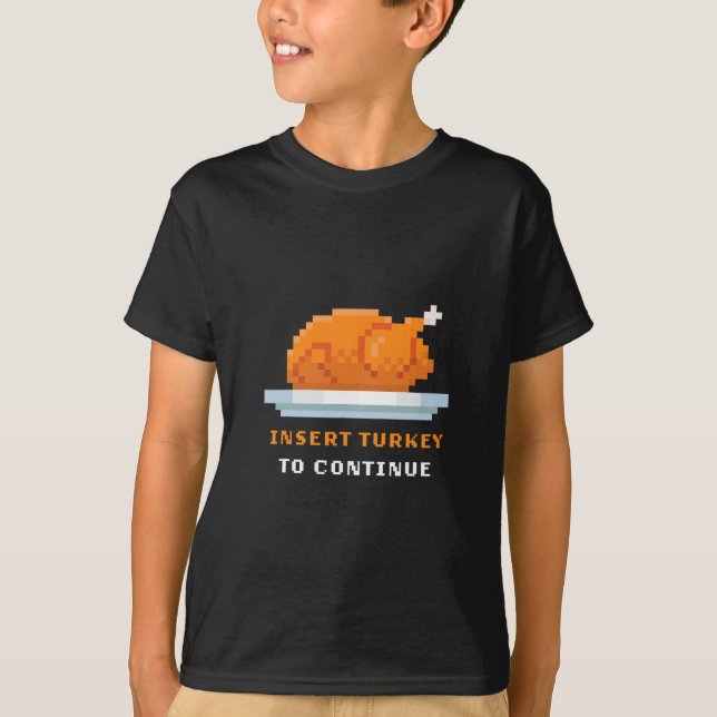 T-shirt Jeu Rétro Arcade Pixelisé Dinde – Insérer Dinde (Devant)