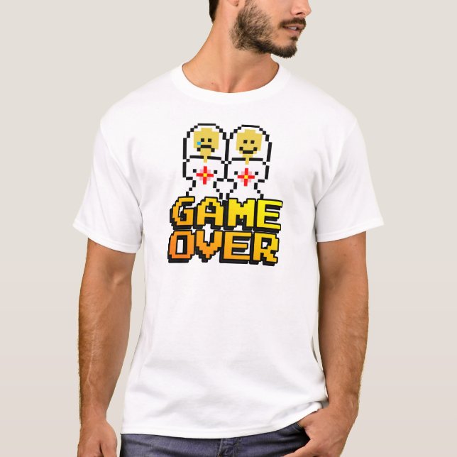 T-shirt Jeu sur le mariage (lesbienne, 8 bits) (Devant)