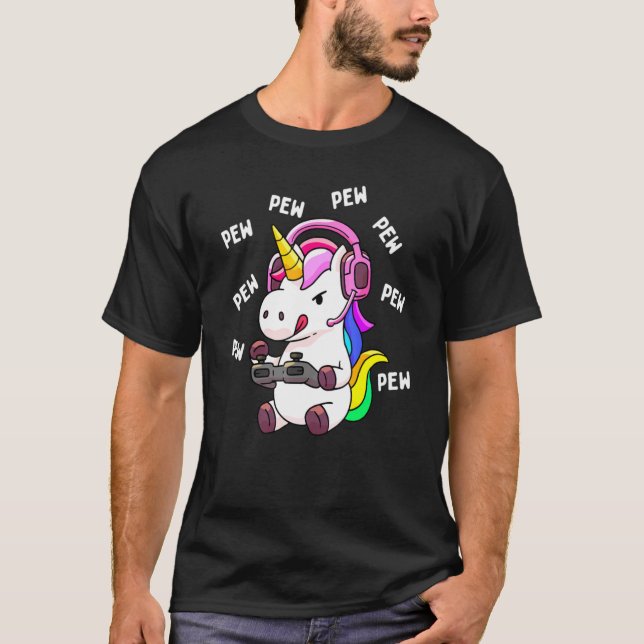 T-shirt Jeu Unicorn Pew Pew Unicorns jeu vidéo Gamer (Devant)