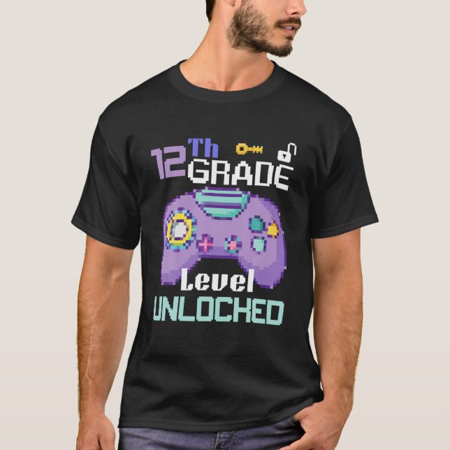 T-shirt Jeu vidéo 12E Niveau Déverrouillé Joueurs Pixel (Devant)