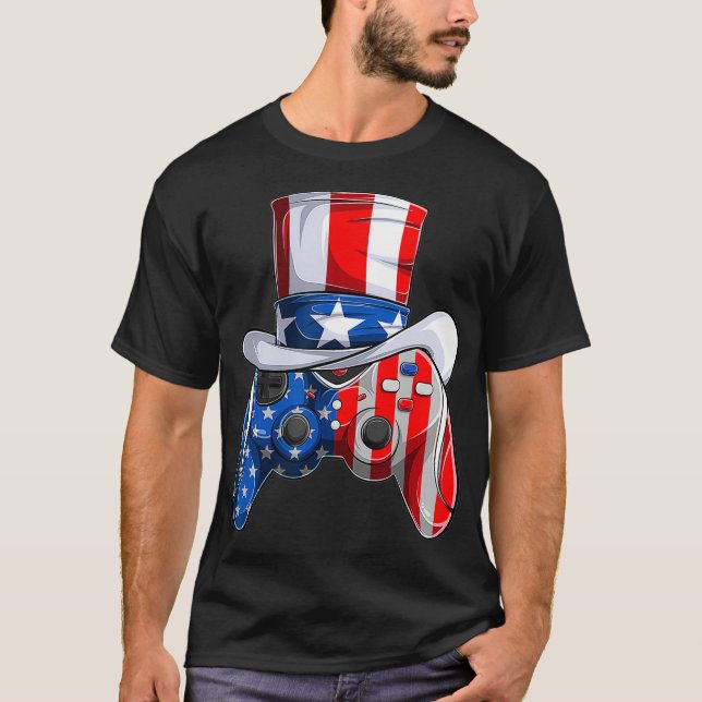 T-shirt Jeu vidéo 4 juillet contrôleur enfants américains  (Devant)