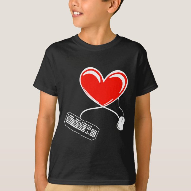 T-shirt Jeu Vidéo Clavier Et Souris De Gamer Coeur Jeu L (Devant)