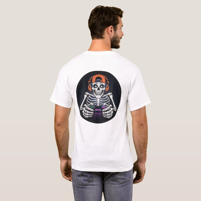T-shirt Jeu vidéo Cool Skeleton Gamer avec contrôleur (Dos entier)