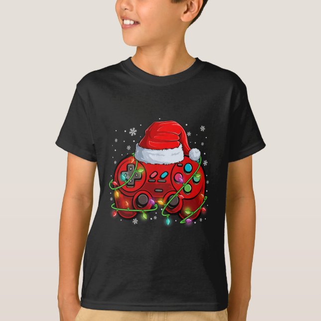 T-shirt Jeu Vidéo de Noël du jeu Santa Hat Lights Jeu (Devant)