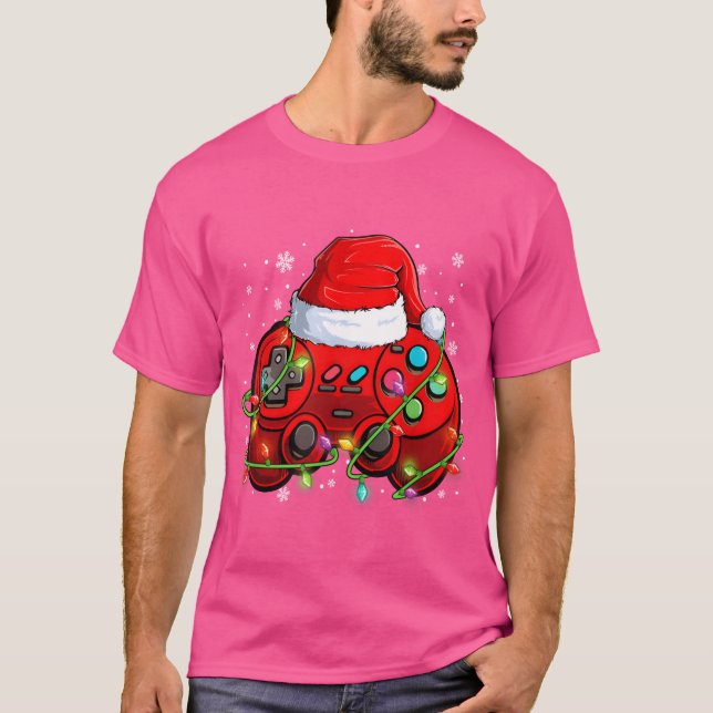 T-shirt Jeu Vidéo de Noël du jeu Santa Hat Lights Jeu (Devant)