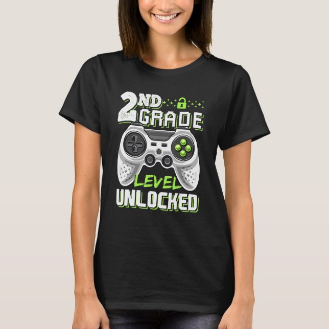 T-shirt Jeu Vidéo Déverrouillé De 2E Année À L'École (Devant)