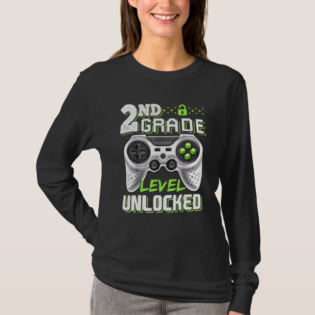 T-shirt Jeu Vidéo Déverrouillé De 2E Année À L'École (Devant)