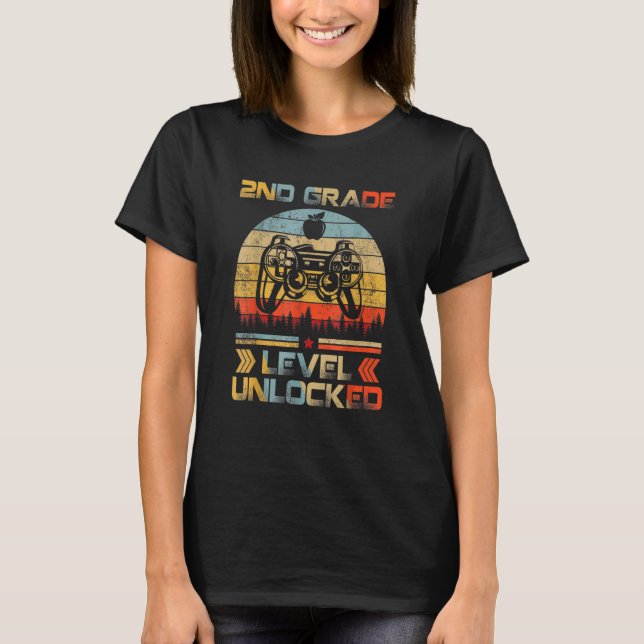 T-shirt Jeu vidéo déverrouillé de 2e année Retour à l'écol (Devant)
