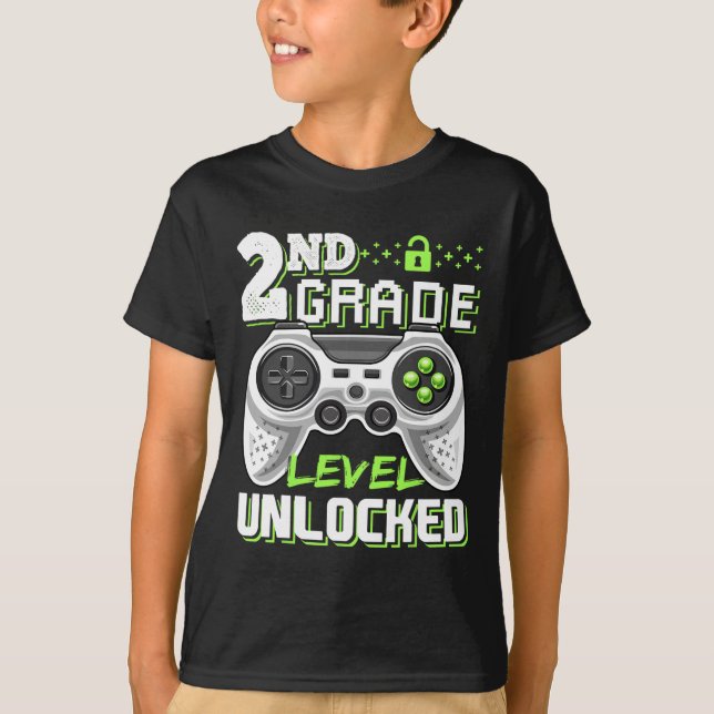 T-shirt Jeu vidéo déverrouillé de 2e année Retour à l'écol (Devant)