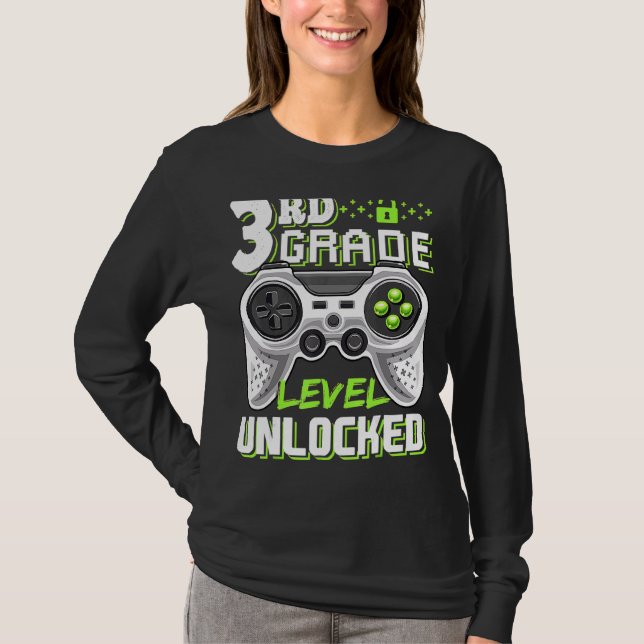 T-shirt Jeu vidéo déverrouillé de 3e année à l'école (Devant)