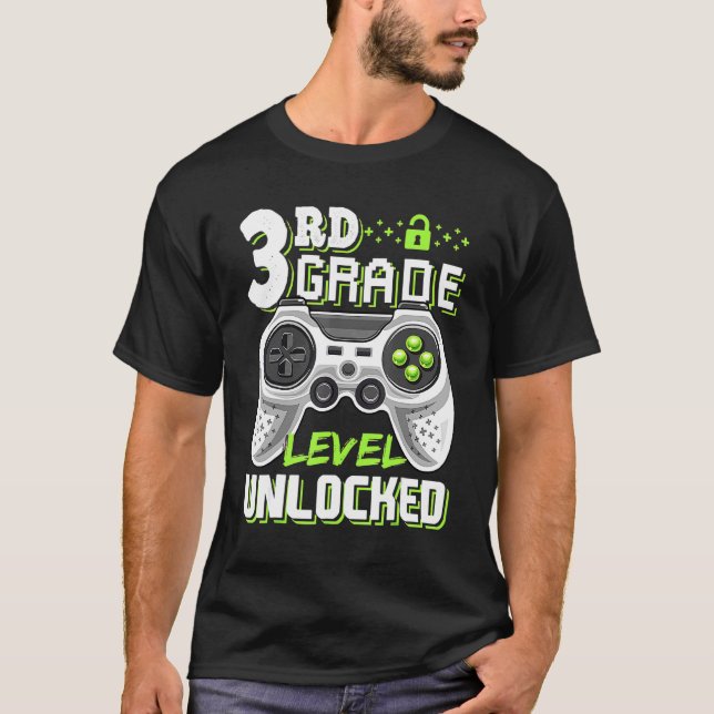 T-shirt Jeu vidéo déverrouillé de 3e année à l'école (Devant)