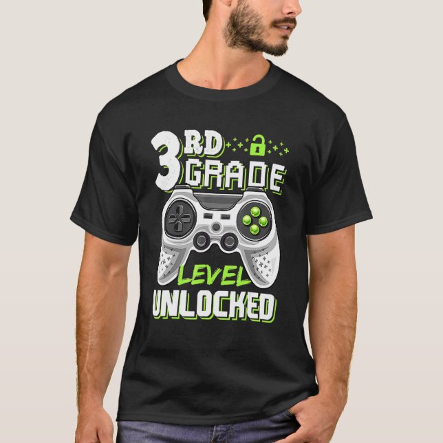 T-shirt Jeu vidéo déverrouillé de 3e année à l'école (Devant)