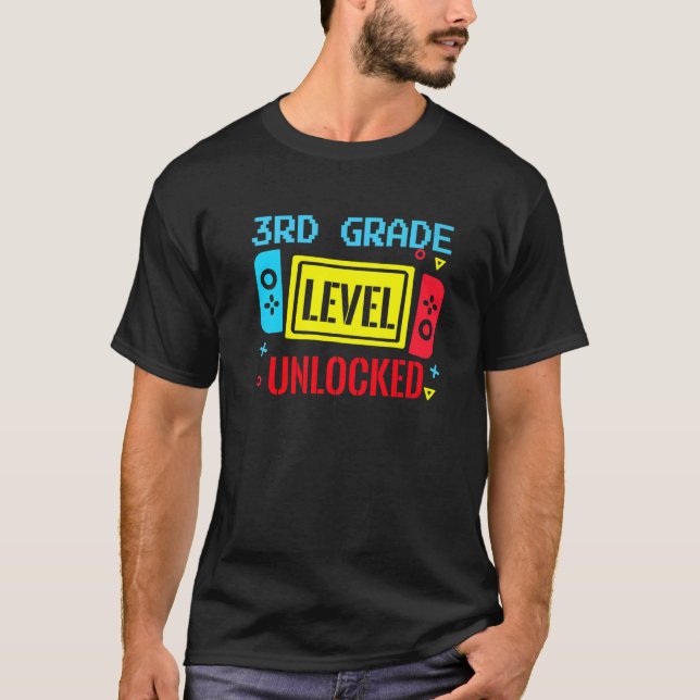 T-shirt Jeu vidéo déverrouillé de 3e année Retour à l'écol (Devant)