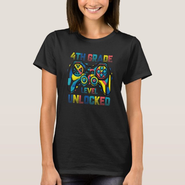 T-shirt Jeu vidéo déverrouillé de 4e année à l'école (Devant)