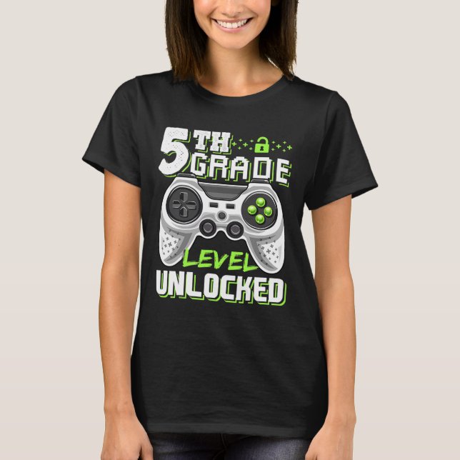 T-shirt Jeu vidéo déverrouillé de 5e année à l'école (Devant)
