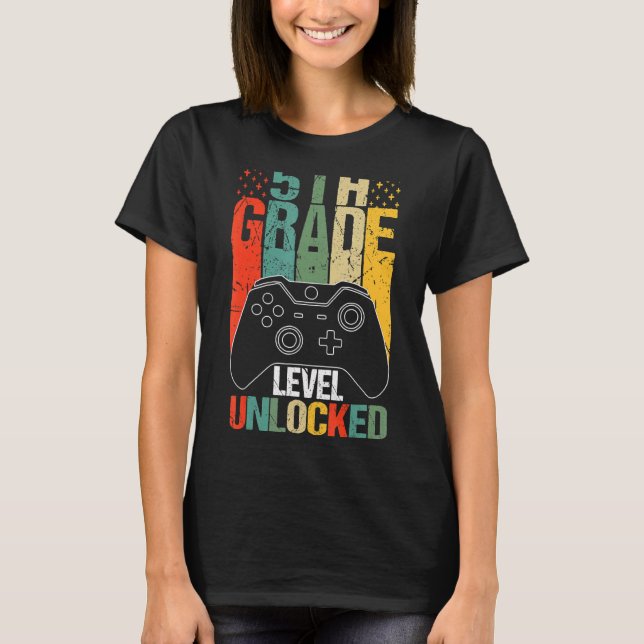 T-shirt Jeu vidéo déverrouillé de 5e année Retour à l'écol (Devant)