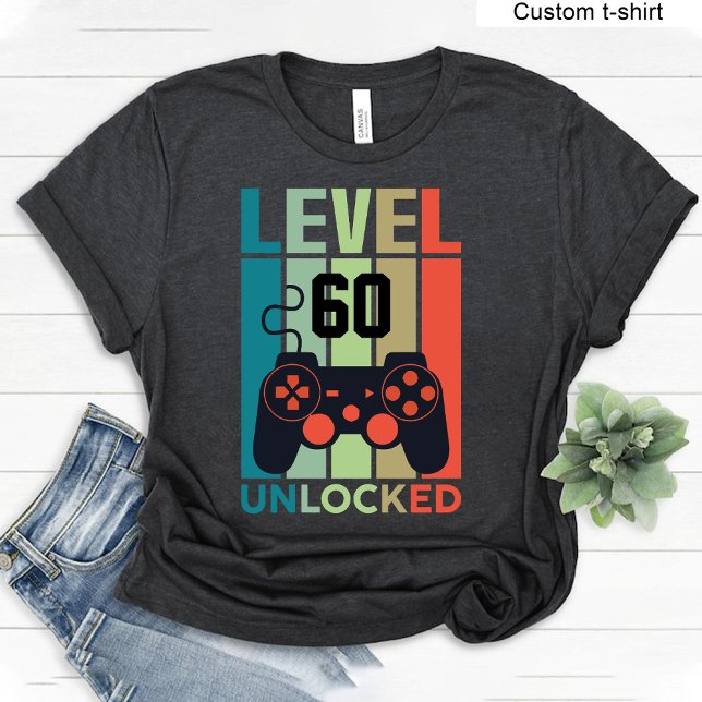 T-shirt Jeu vidéo déverrouillé de niveau 60 personnalisé 6 (Custom Level 60 Unlocked Video Gamer 60th Birthday T-Shirt)