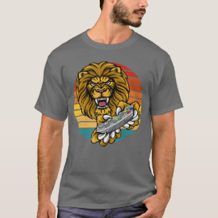 T-shirt Jeu vidéo Lion Joueur Jeux Rétro Coucher de soleil