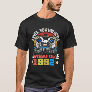 T-shirt Jeu Vidéo Niveau 30 Déverrouillé Vintage 1992 Garç