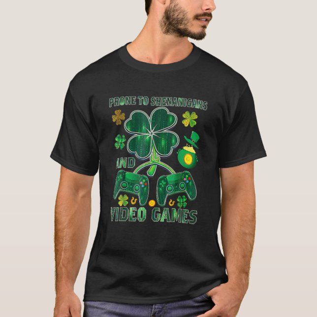 T-shirt Jeu Vidéo Prone À Shenanigans St Patrick Day Enfan (Devant)