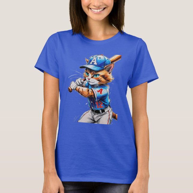 T-shirt Jeune chat de baseball en uniforme avec sa batte ! (Devant)