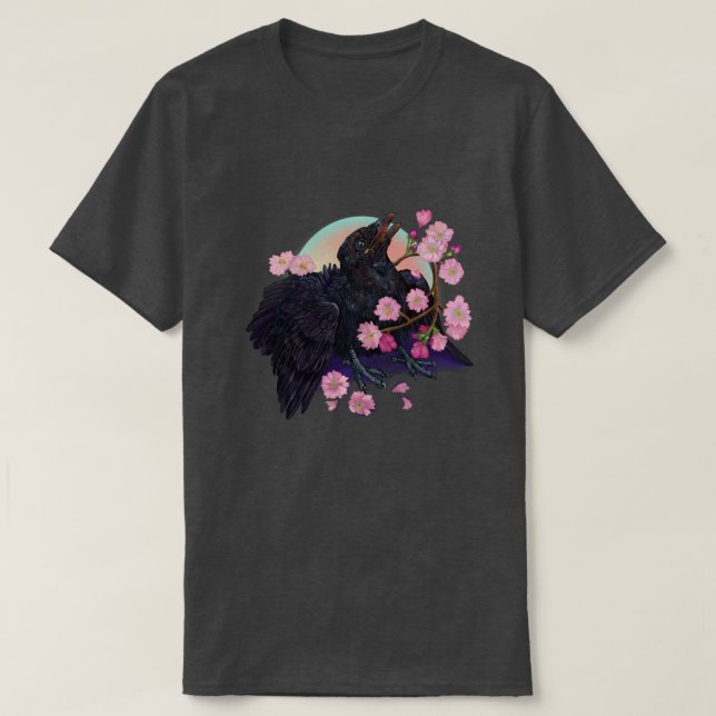 T-shirt Jeune corbeau avec des fleurs de pommier  (Design devant)