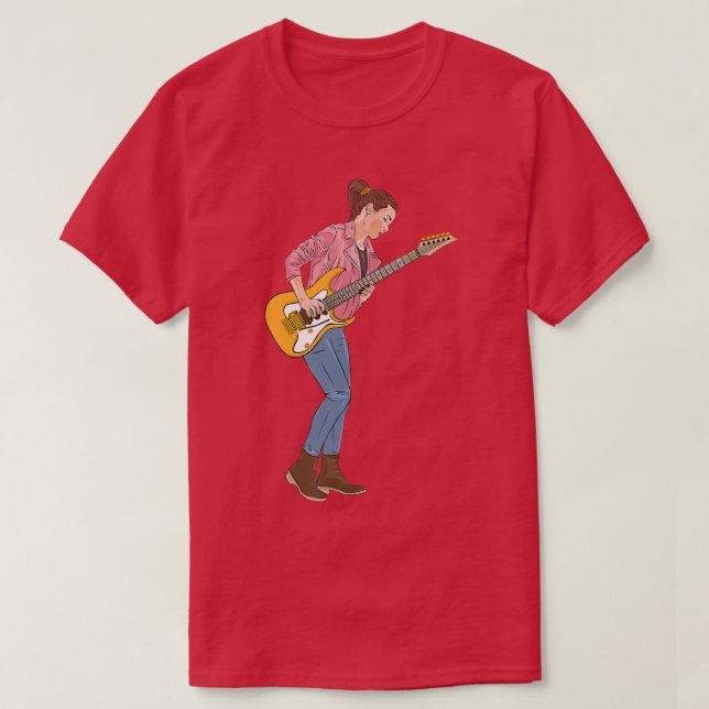 T-shirt Jeune femme passionnée par le guitare électrique (Design devant)