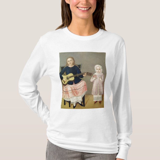 T-shirt Jeune fille avec une guitare et un enfant avec a (Devant)