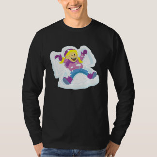 T-shirt Jeune Fille Faisant des Anges de Neige en Hiver