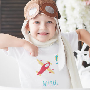 T-shirt Jeune garçon Avion et ballon avec prénom